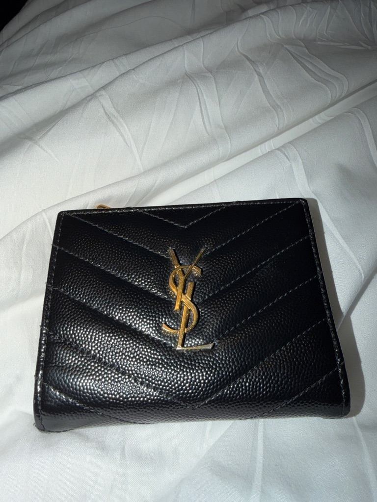 Yves Saint Laurent Black Quilted Leather Wallet With Gold Ysl Logo